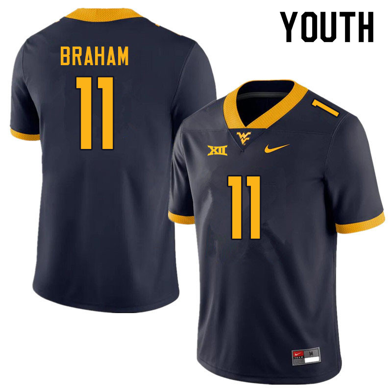 Youth #11 Cortez Braham West Virginia Mountaineers College Football Jerseys Sale-Navy - Click Image to Close